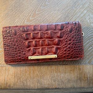 Brahmin Ady Croc-Embossed Slim Leather Wallet in brown